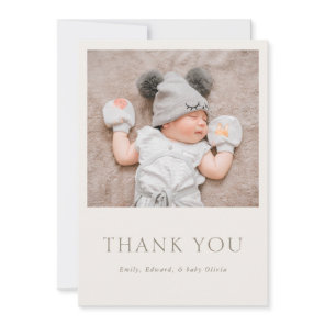 Warm Neutral Baby Shower Photo Thank You Card