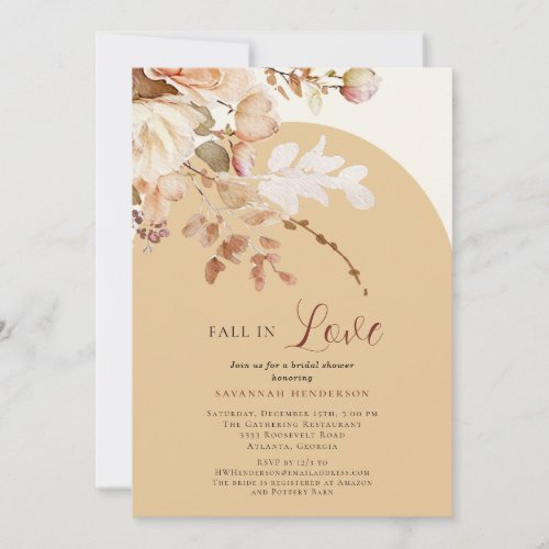 Warm Neutral Fall In Love Floral Bridal Shower Invitation