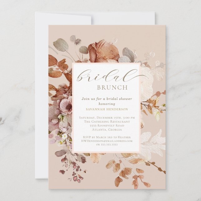 Warm Neutral Floral Bridal Brunch Shower Invitation (Front)