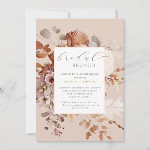 Warm Neutral Floral Bridal Brunch Shower Invitation