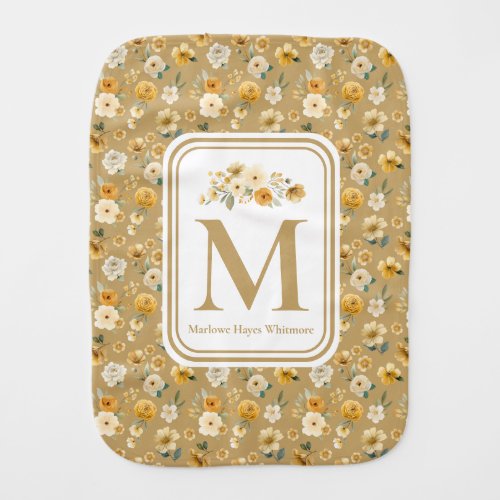 Warm Neutral Floral Carriage Baby Monogram