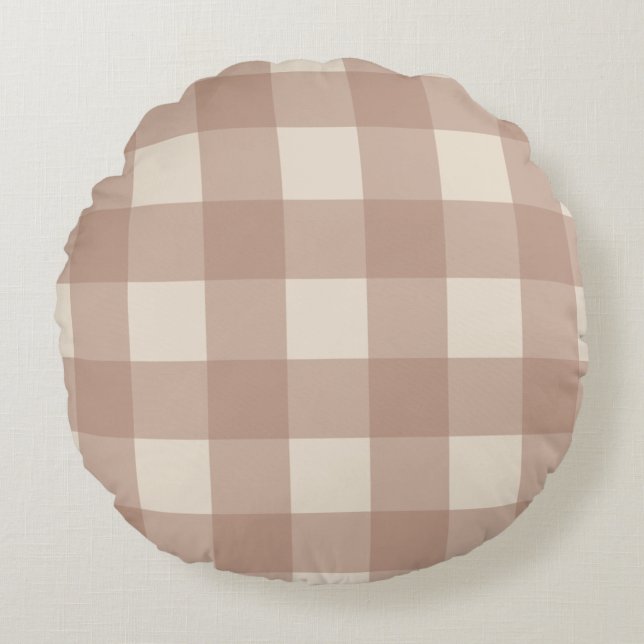 Warm Neutral Gingham Pillow - Round (Front)