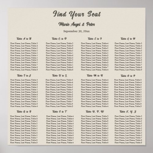 Warm Neutral Lettering Alphabetical Seating Poster