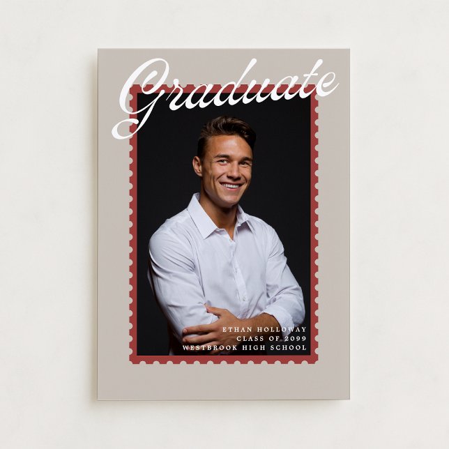 Warm Neutral Postage Stamp Graduation Announcement (Creator Uploaded)