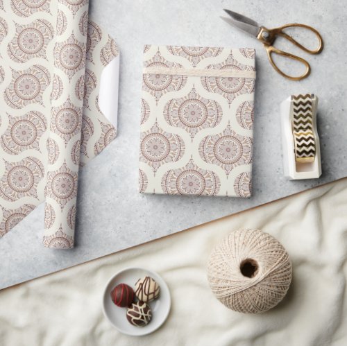 Warm Neutrals Cafe Ombre Dot Mandala Mid Mod Ogee Wrapping Paper