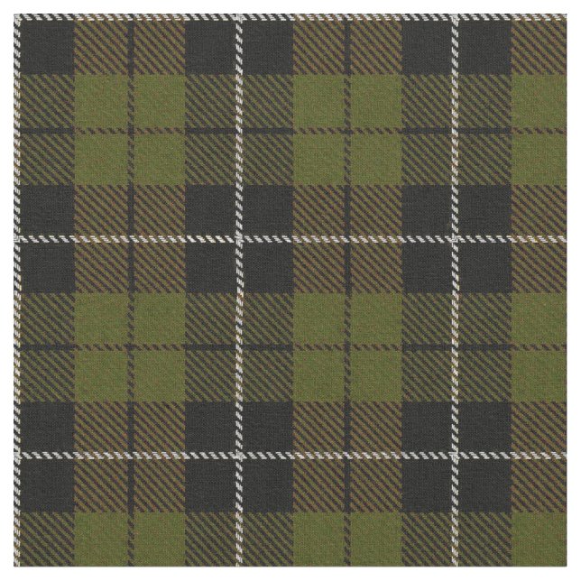 Warm O.D. green plaid white, black stripe Fabric (Close Up)