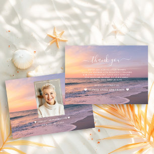 Warm Ocean Seaside View Photo In Loving Memory Thank You Card
