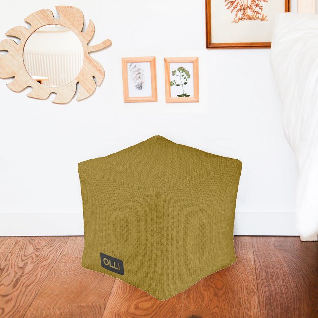 Warm Olive Green - Chartreuse knit - add initials Pouf (Creator Uploaded)