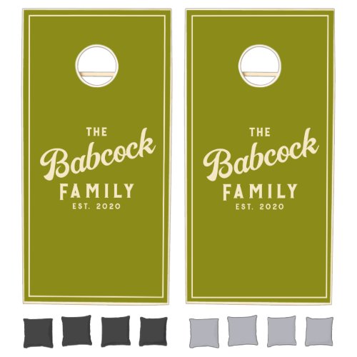 Warm Olive Retro Family Name & Year Cornhole Set