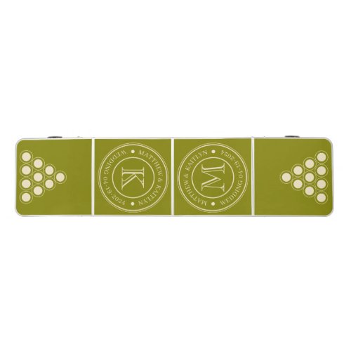 Warm Olive Wedding Monogram with Name & Date Beer Pong Table