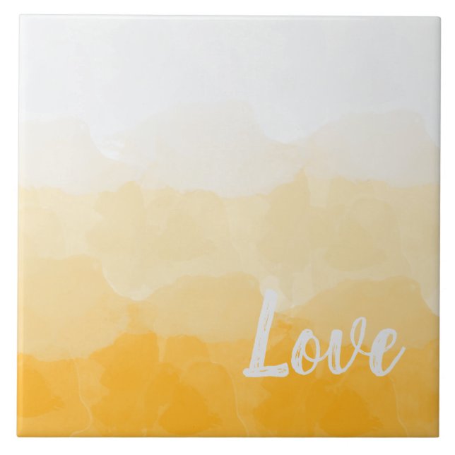 Warm Ombre Love Script Art Ceramic Tile (Front)