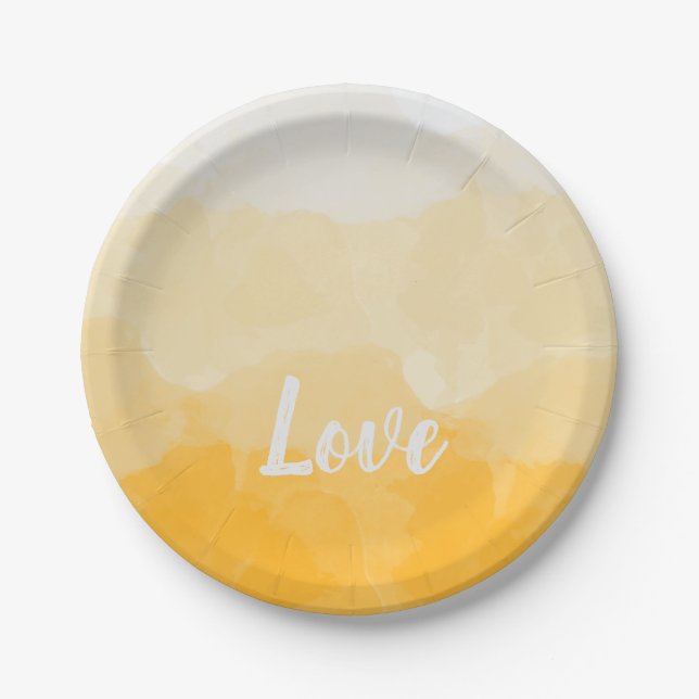 Warm Ombre Love Script Art Paper Plates (Front)