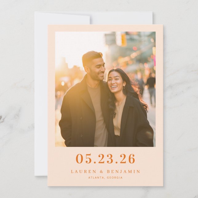Warm Orange Candid Photo Save The Date (Front)