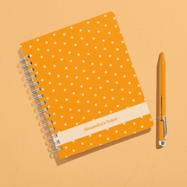 Warm Orange Ditsy Flower Polka Dots Personalised Notebook (Creator Uploaded)