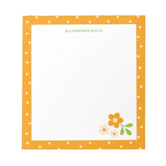 Warm Orange Ditsy Flower Polka Dots Personalised Notepad (Front)