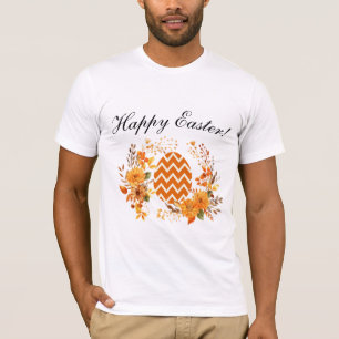 Warm Orange Egg & Floral Wreath Happy Easter  T-Shirt