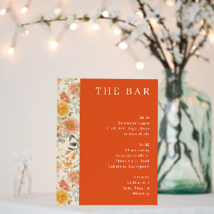 Warm Orange Floral Beverage Menu Foam Board