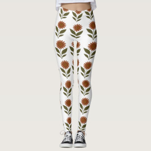 Warm Orange Floral Leggings