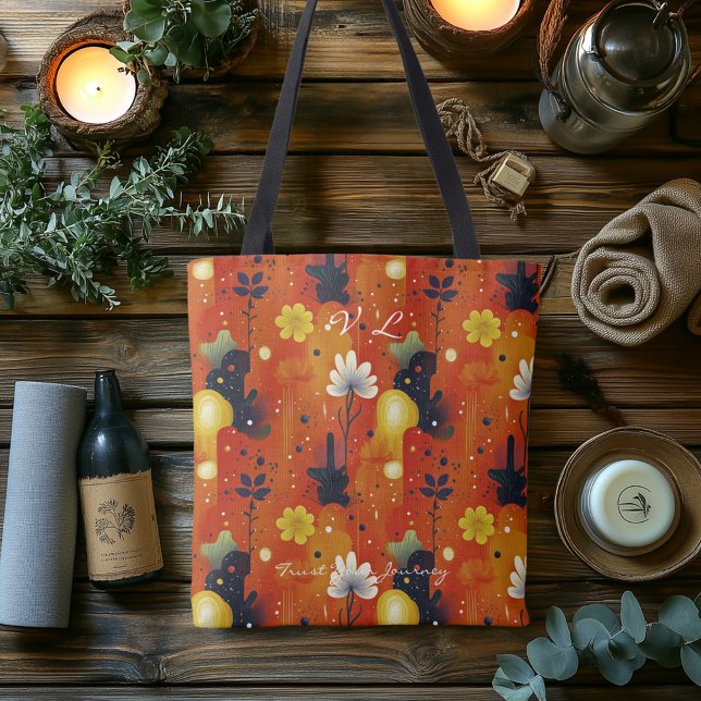 Warm Orange Floral Pattern – Artistic Botanical  Tote Bag (Creator Uploaded)