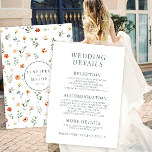 Warm orange floral wedding details cards