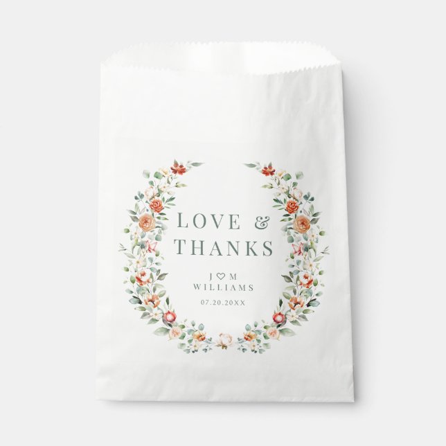 Warm orange flower wedding thank you favor bags (Front)