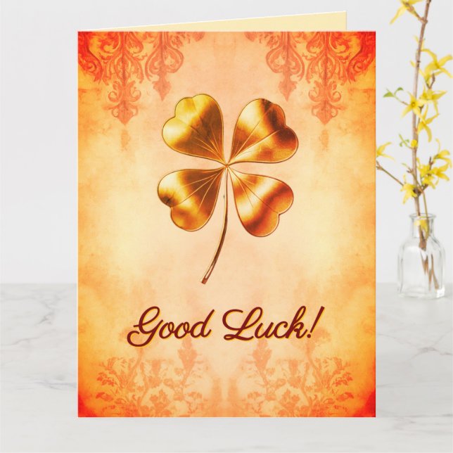 Warm Orange Gold Vintage Style Good Luck Wishes Card (Yellow Flower)