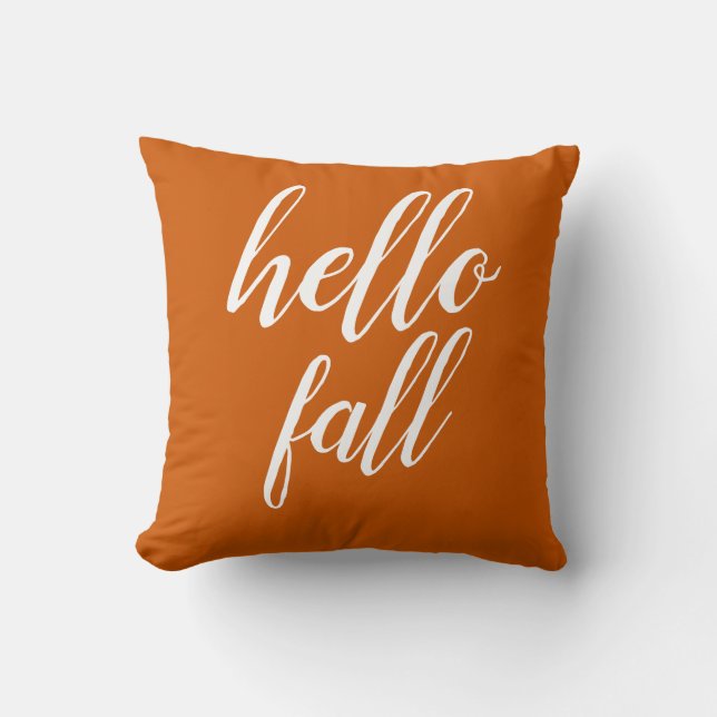 Warm Orange Hello Fall Trendy Typography  Throw Pillow (Front)