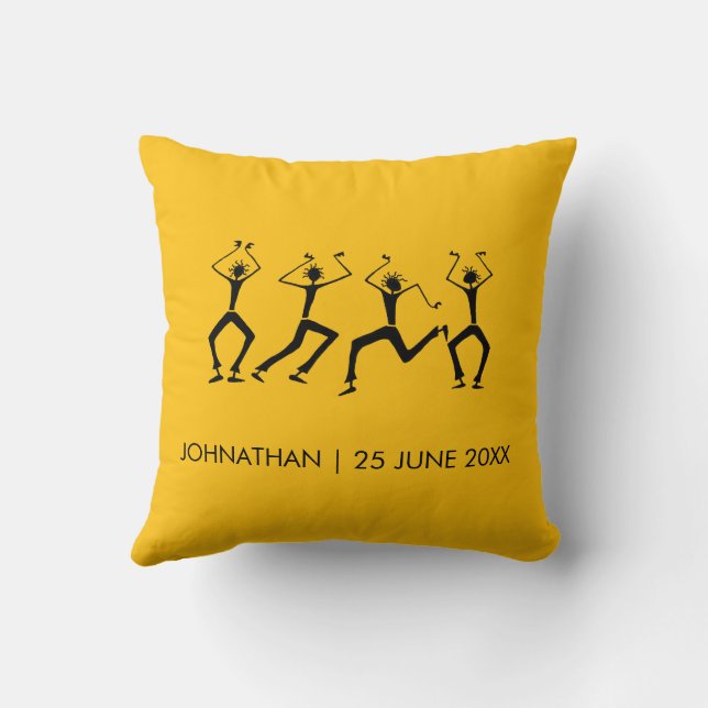 Warm, Orange, Silhouette Happiness Party Dancers Throw Pillow (Back)