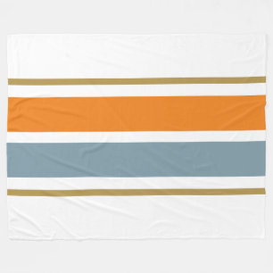 Warm Orange Slate Blue White Brown Racing Stripes Fleece Blanket
