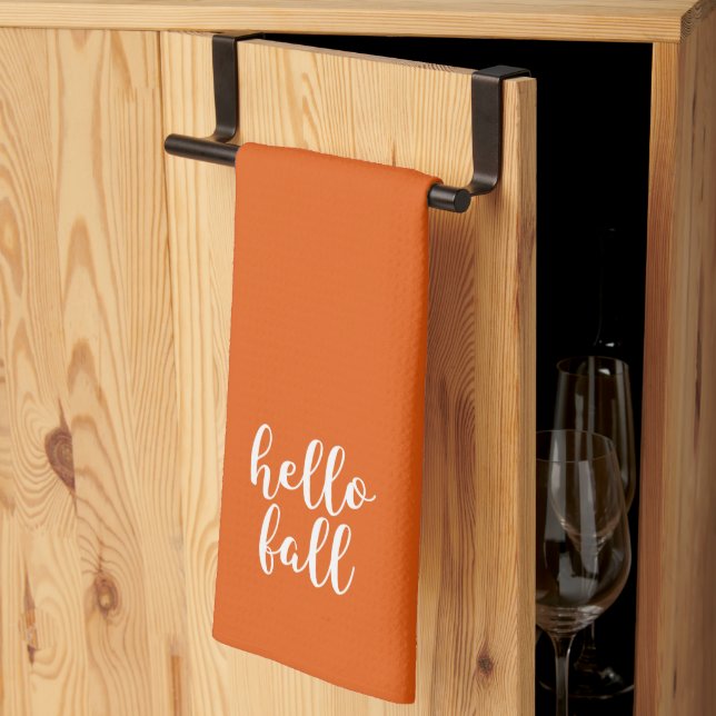 Warm Orange Spice Hello Fall Kitchen Towel (Thirds Fold)