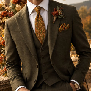 Warm Orange Vintage Paisley Pattern Neck Tie
