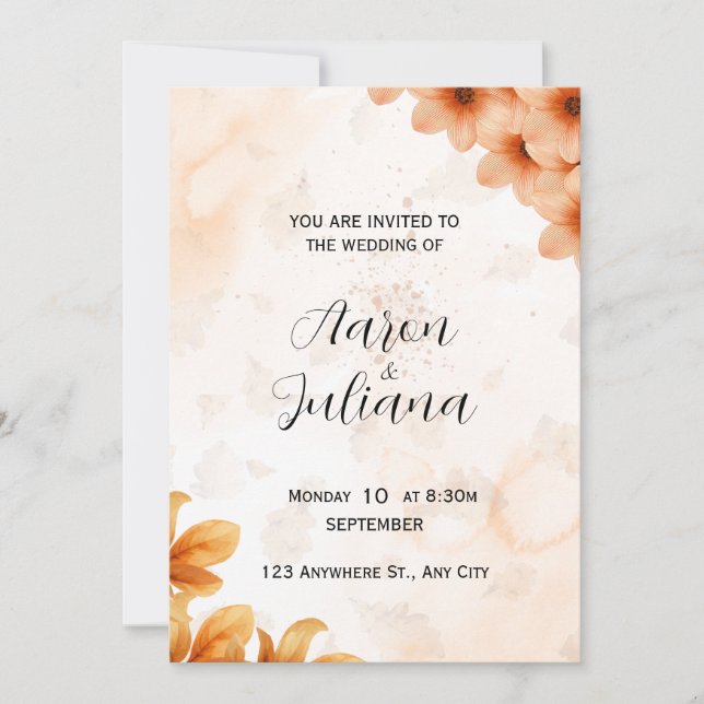 Warm Orange Watercolor Elegant Fall Invite (Front)
