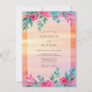 Warm Orange Watercolor Floral Wedding Invitation