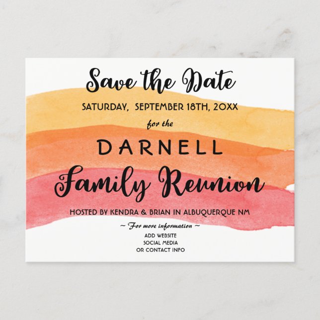 Warm Paint Brush Family Reunion Save the Date Announcement Postcard (Front)