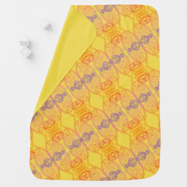 Warm Paisley Pattern Yellow Baby Blanket (In Situ)