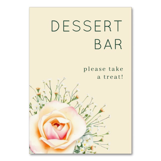 Warm Pastel Botanical Rose Illustration Table Number (Front)