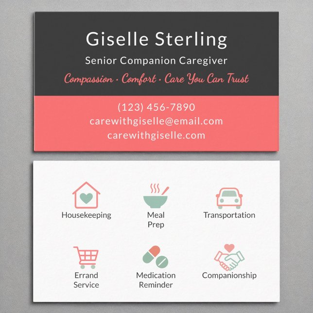 Warm Pastel Caregiver and Companion Service Business Card (Creator Uploaded)