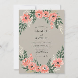 Warm Peach Anemone Wreath Wedding Invitation