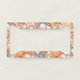 Warm Peach Beach Shells Starfish Summer License Plate Frame