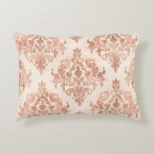 Warm Peach Damask Watercolor Ornamental Pattern