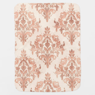 Warm Peach Damask Watercolor Ornamental Pattern Baby Blanket