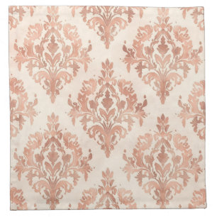 Warm Peach Damask Watercolor Ornamental Pattern Cloth Napkin