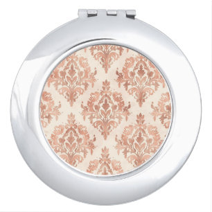 Warm Peach Damask Watercolor Ornamental Pattern Compact Mirror