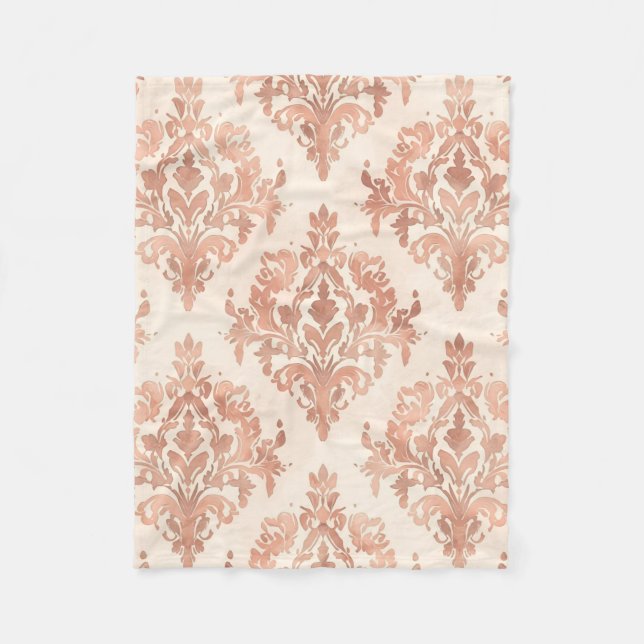 Warm Peach Damask Watercolor Ornamental Pattern Fleece Blanket (Front)