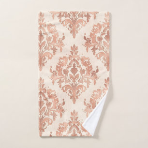 Warm Peach Damask Watercolor Ornamental Pattern Hand Towel
