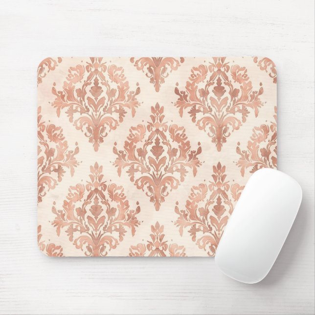 Warm Peach Damask Watercolor Ornamental Pattern Mouse Pad (With Mouse)