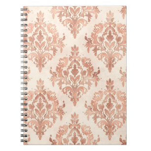 Warm Peach Damask Watercolor Ornamental Pattern Notebook