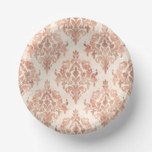 Warm Peach Damask Watercolor Ornamental Pattern Paper Bowls