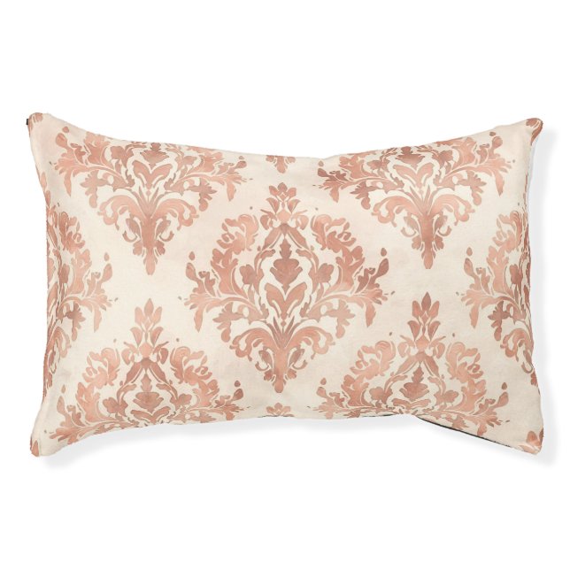Warm Peach Damask Watercolor Ornamental Pattern Pet Bed (Front)