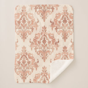 Warm Peach Damask Watercolor Ornamental Pattern Sherpa Blanket